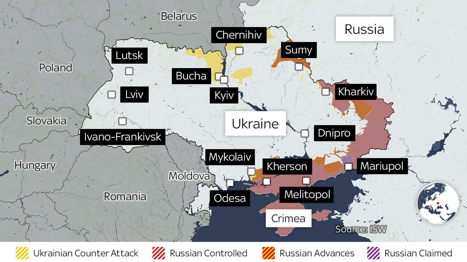 Карта российского вторжения в Украину от Sky News