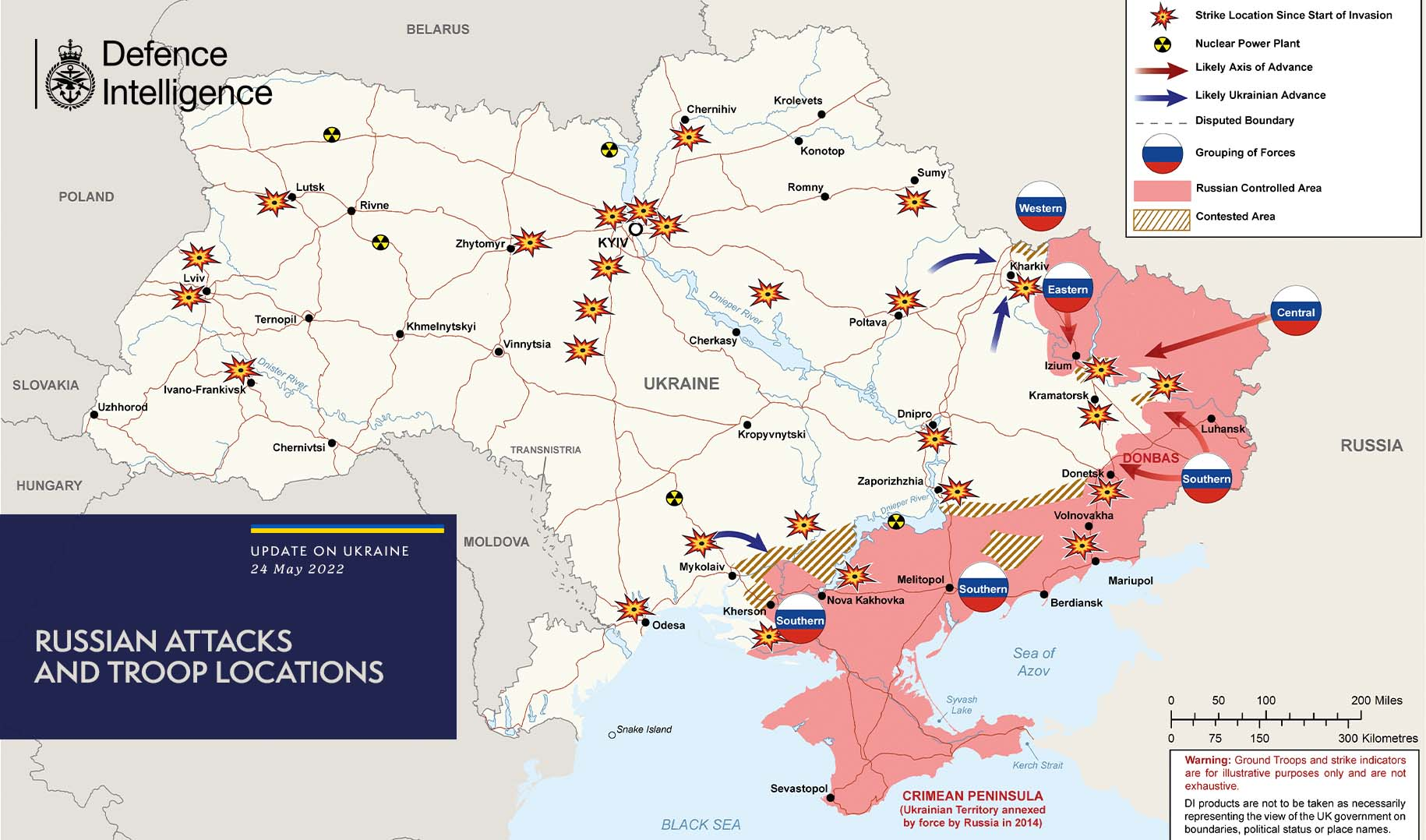 Карта боевых действий в Украине на 24 мая
