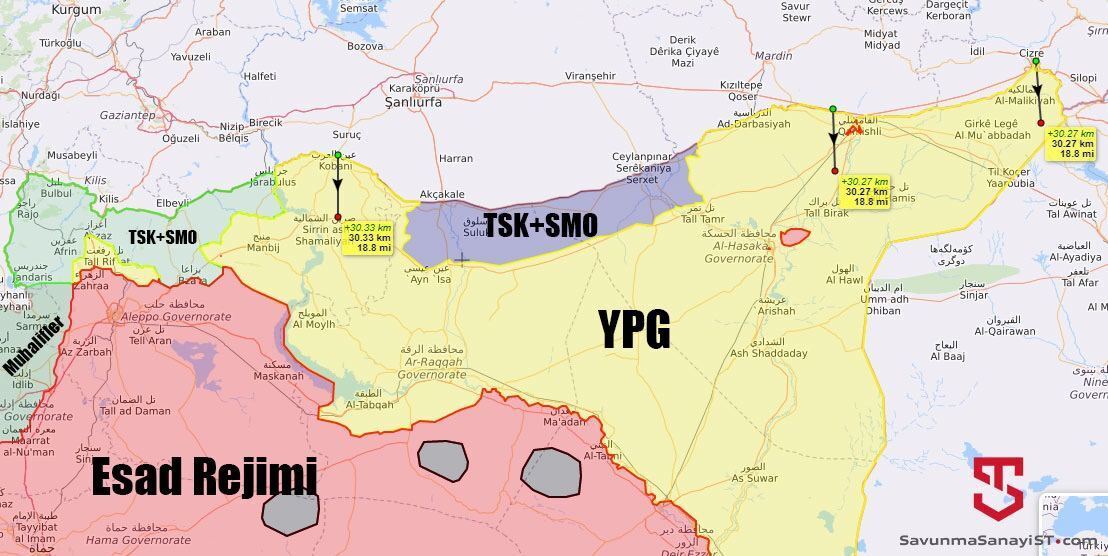 Карта планованої воєнної операції Туреччини в Сирії