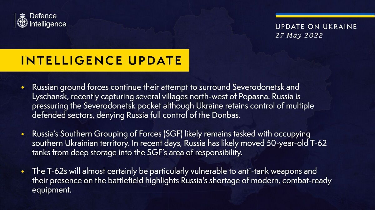 Россия перебросила танки Т-62 на юг Украины, они особо уязвимы для противотанковых средств – разведка Британии