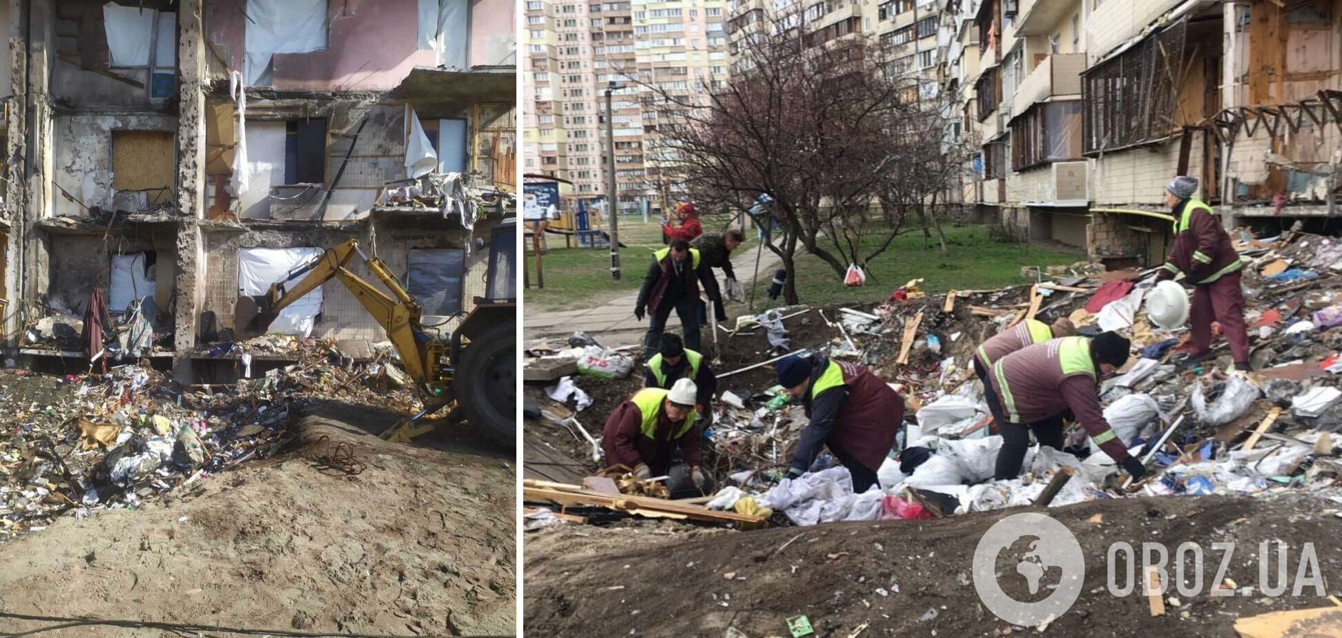 Прибирання будівельного сміття біля однієї з київських багатоповерхівок
