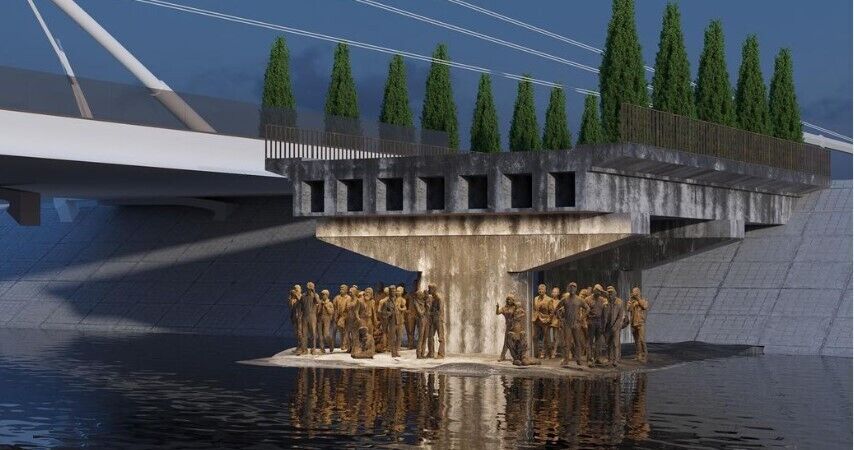 Под сохраненной частью моста предлагается установить скульптуры украинцев.