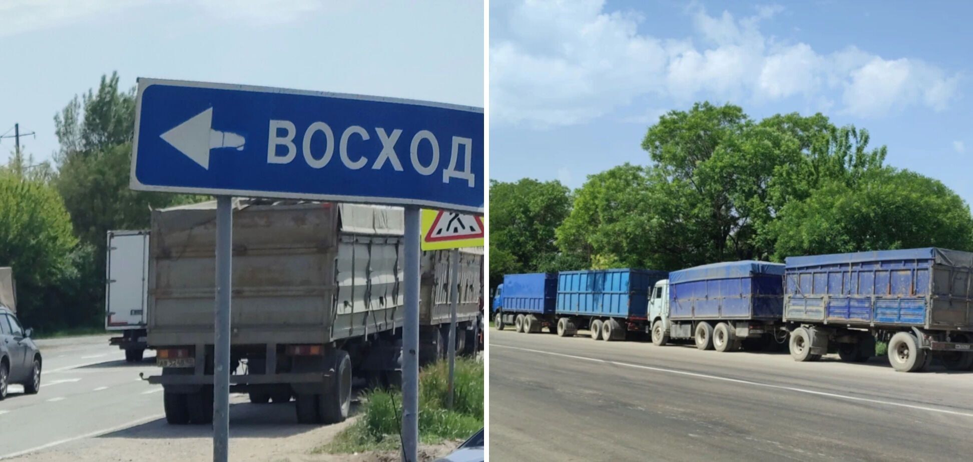 Російські вантажівки з українським зерном у Криму