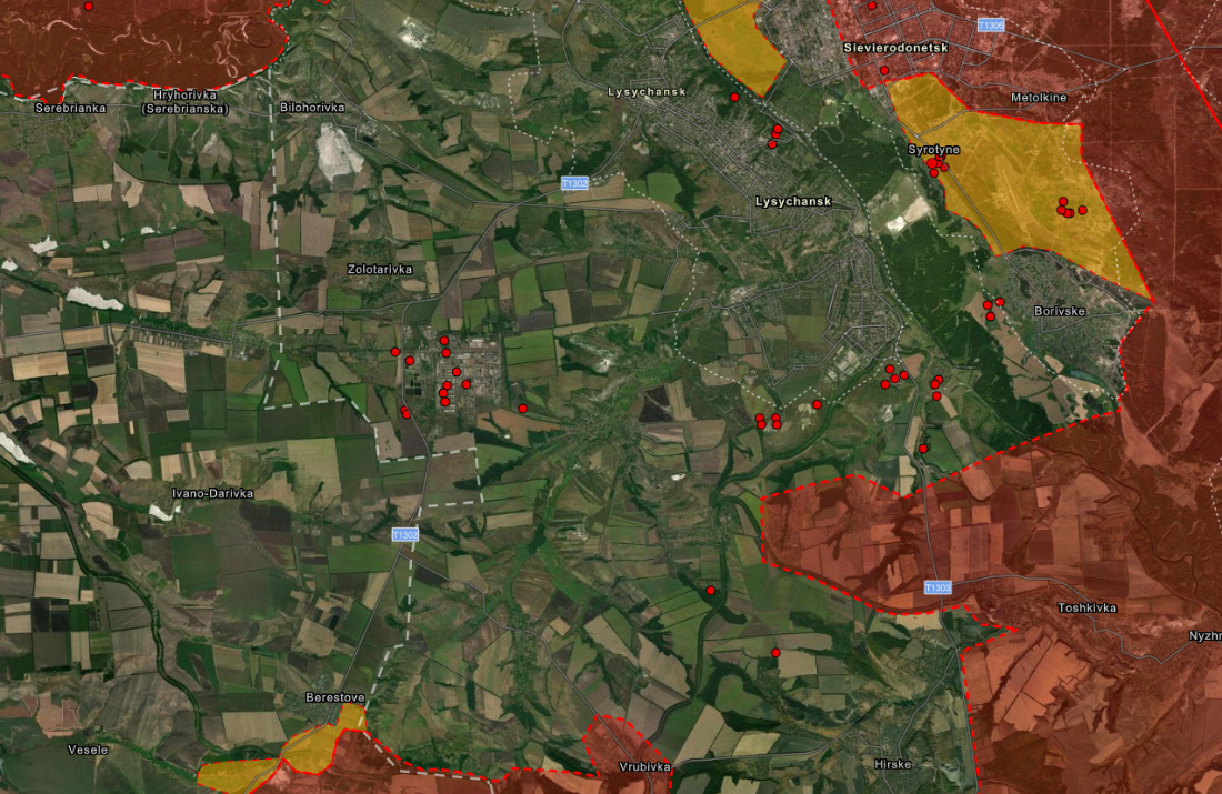 Данные NASA FIRMS о пожарной активности в районе Лисичанска от 22 июня