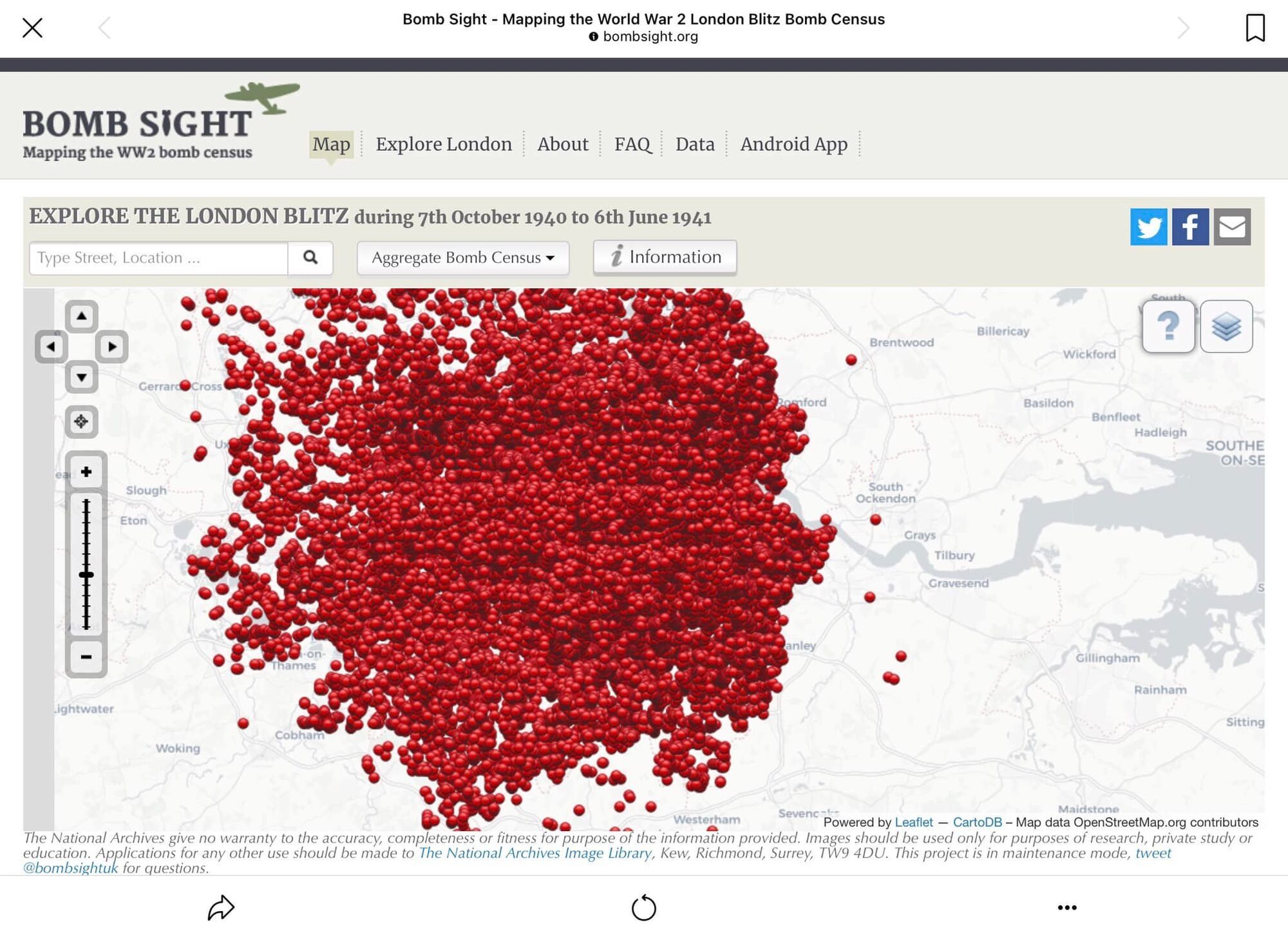 Карта бомбардувань Лондона у 1941 році