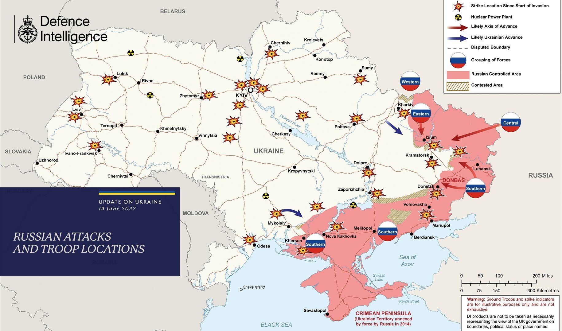 Карта бойових дій в Україні станом на 19 червня