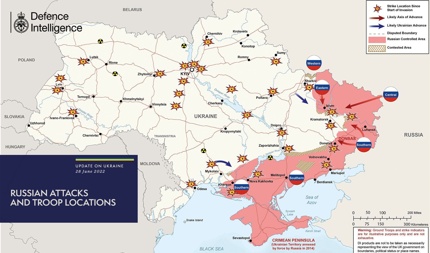 Карта боевых действий в Украине по состоянию на 28 июня 2022 года