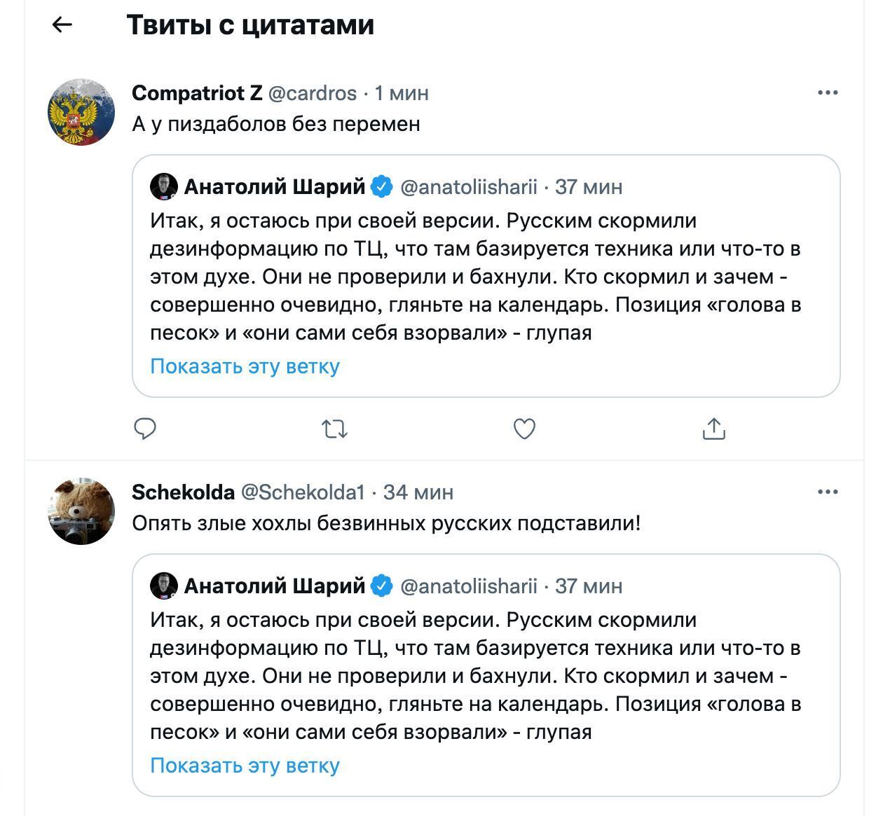 Анатолий Шарий не верит в версию Минобороны РФ