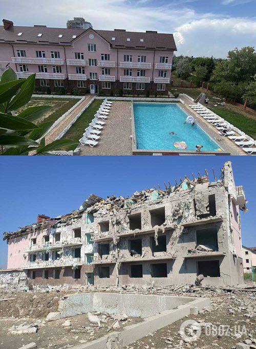Санаторій у Сергіївці до та після удару РФ