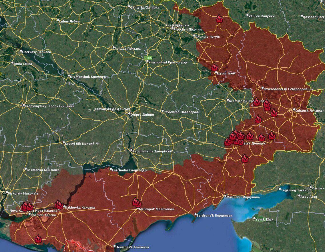 Карта знищених російських складів боєприпасів.