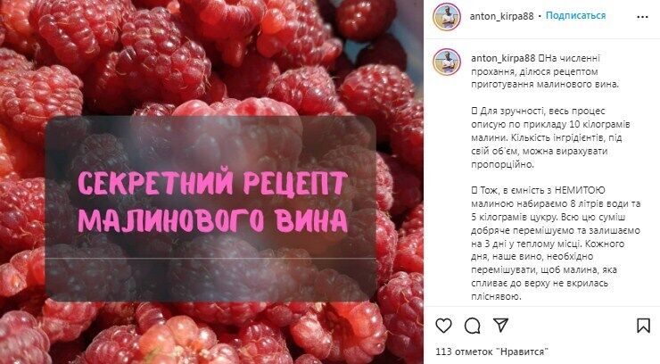 Рецепт малинового вина без горілки