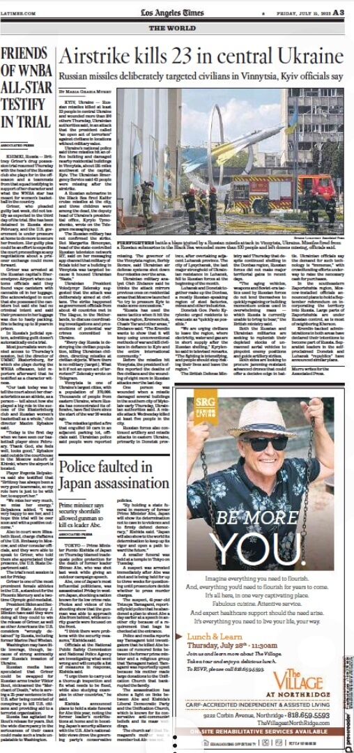 Статья, посвященная теракту в Виннице, в газете Los Angeles Times