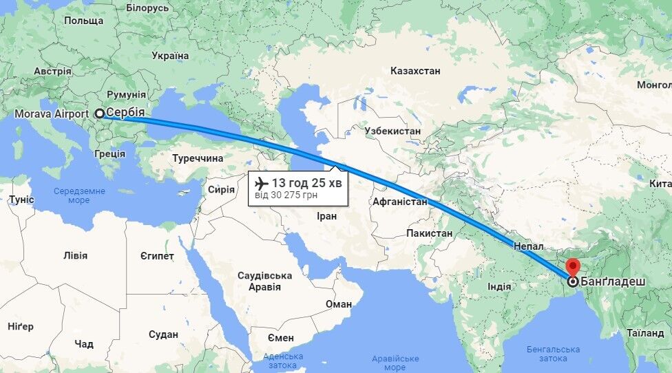 Ан-12 виконував комерційний рейс із Сербії до Бангладеш через Йорданію