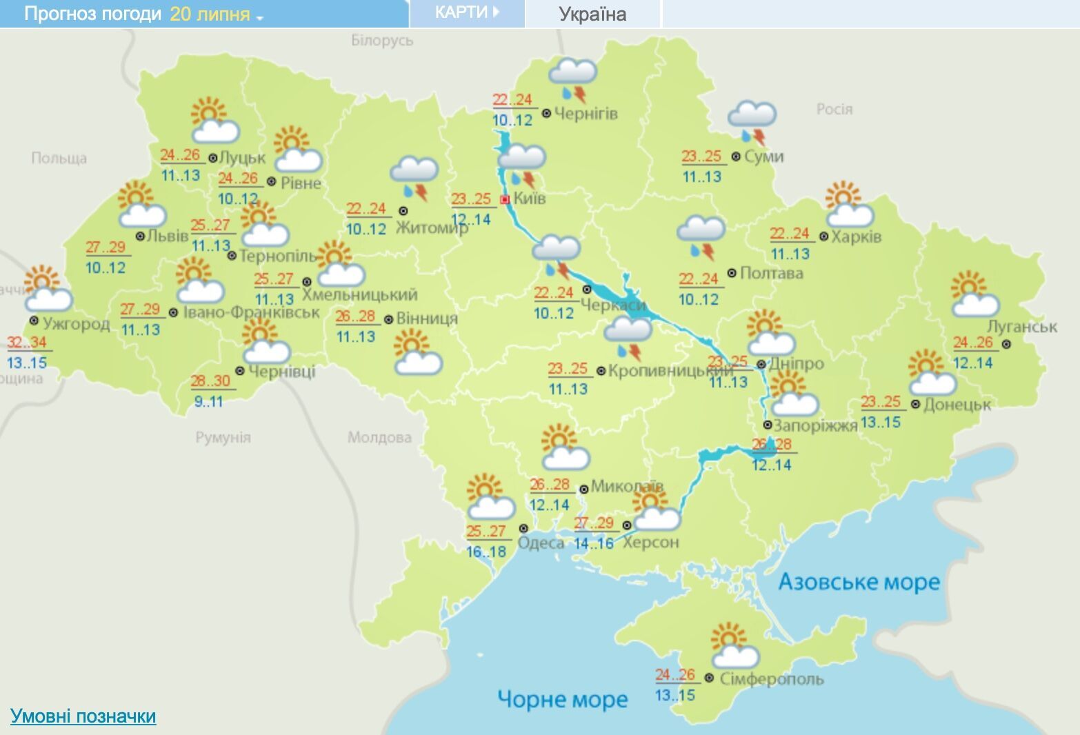 Погода в Україні на 20 липня