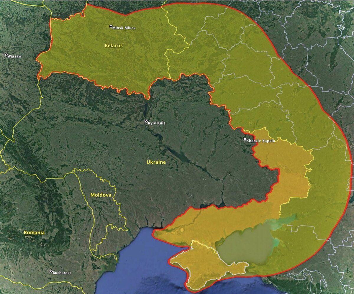 Карта, на которой показана возможная дальность полета ракет, которые передадут Украине союзники