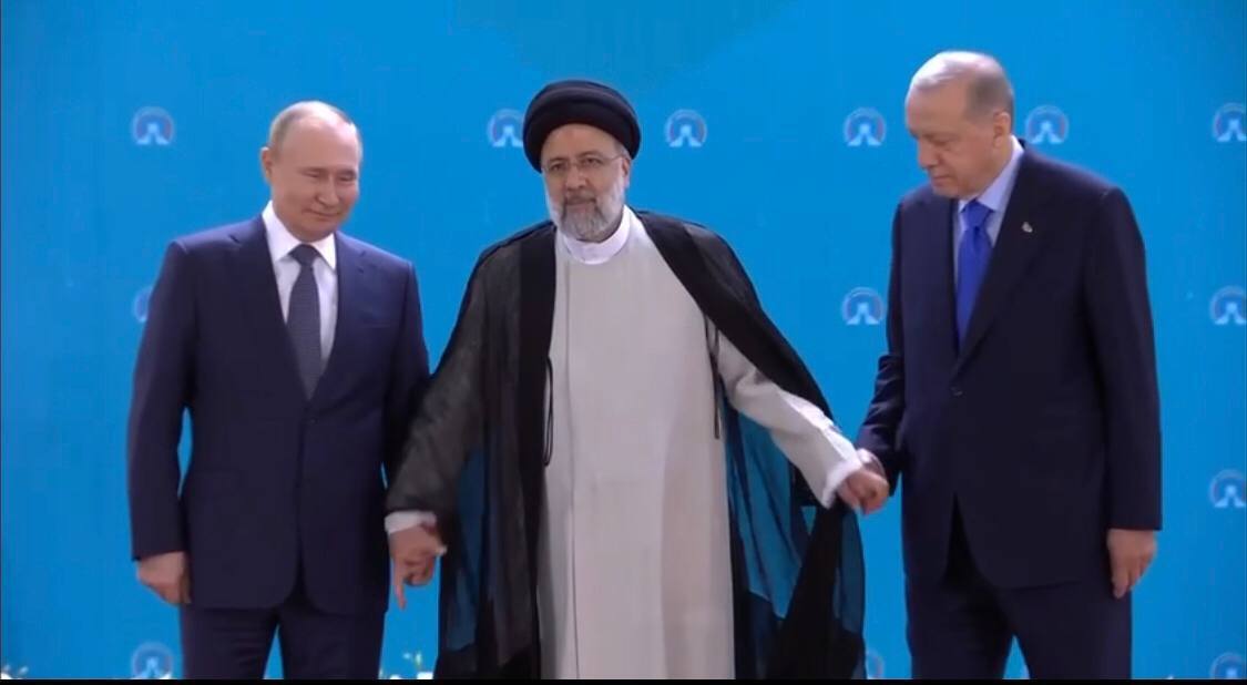 Путин, Раиси и Эрдоган перед саммитом.