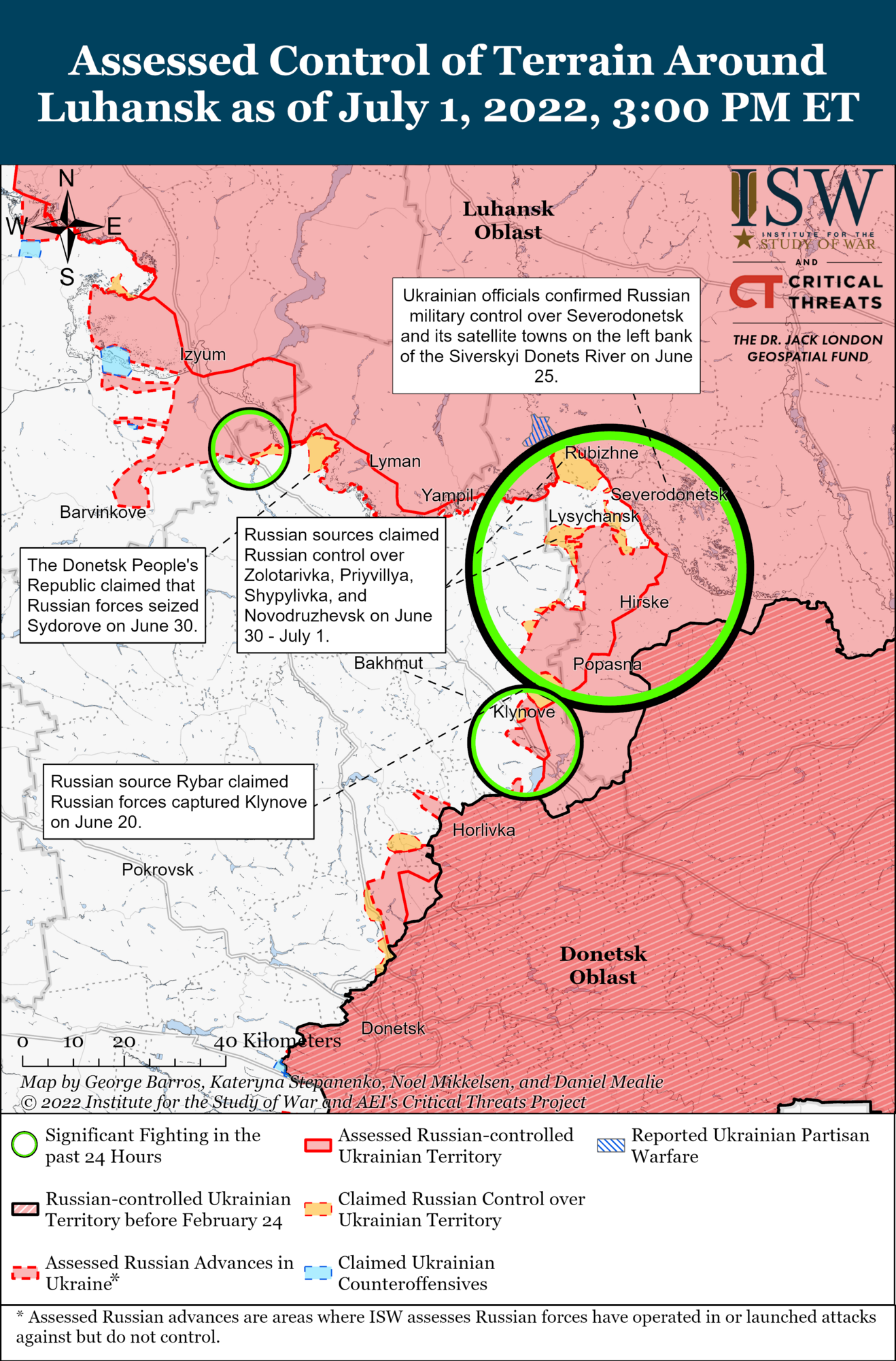 Карта боевых действий в Луганской области 1 июля 2022 г.