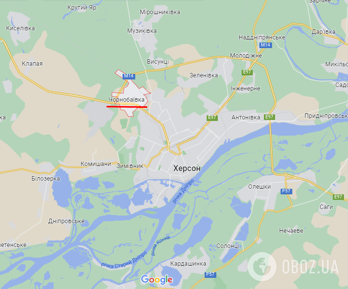 Чорнобаївка на Херсонщині на карті