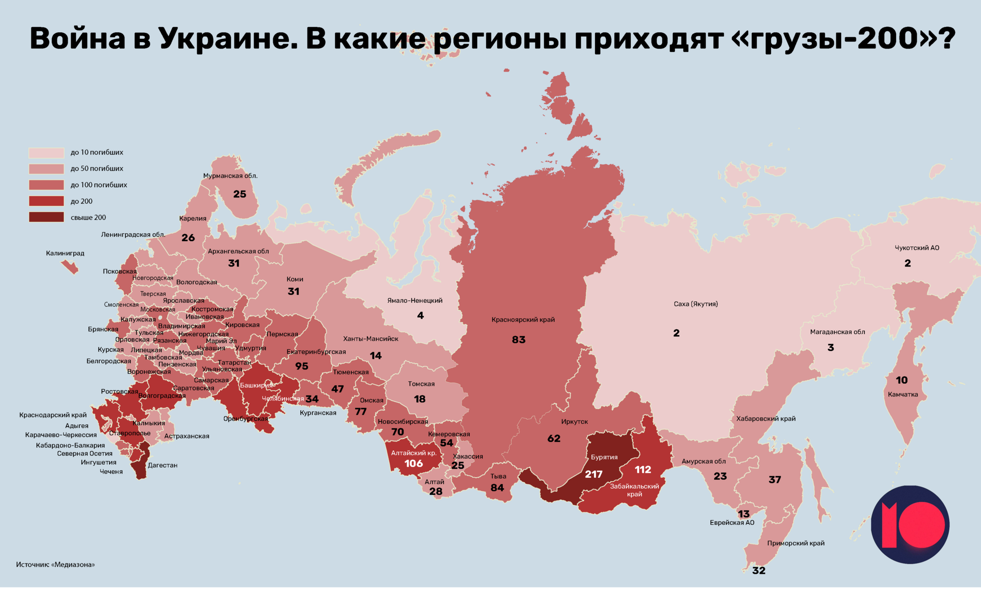 В РФ больше всего "груза 200" привозят в Дагестан и Бурятию