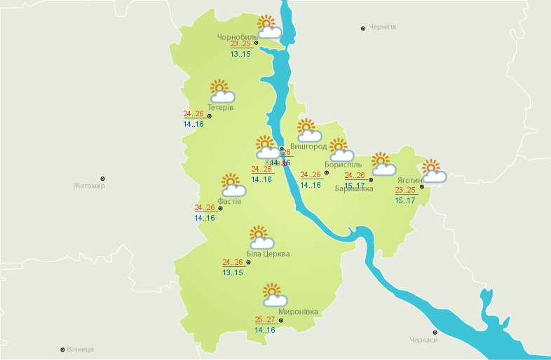 Погода 25 липня на Київщині