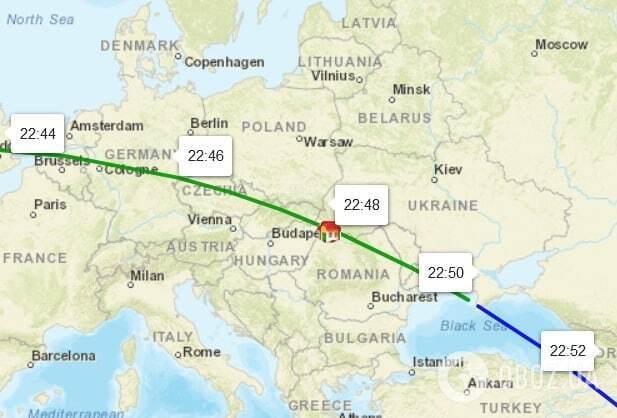 Маршрут пролета МКС над Европой