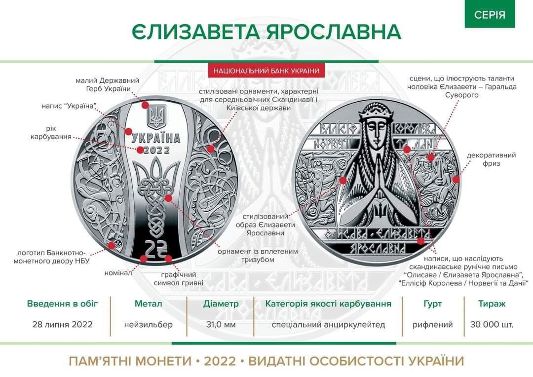 Національний банк ввів в обіг нову пам'ятну монету "Єлизавета Ярославна"