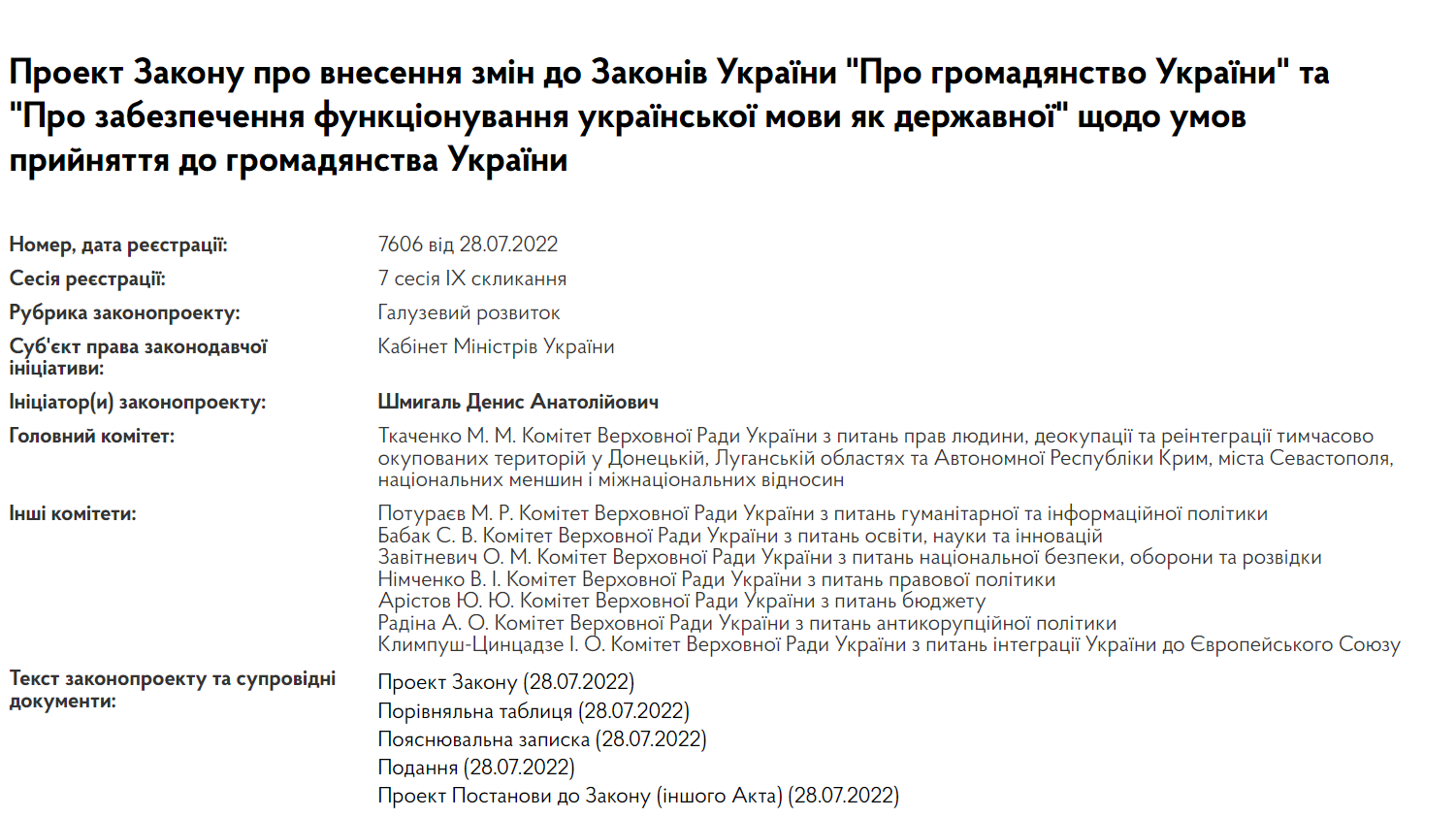 До парламенту внесли законопроєкт про громадянство України.