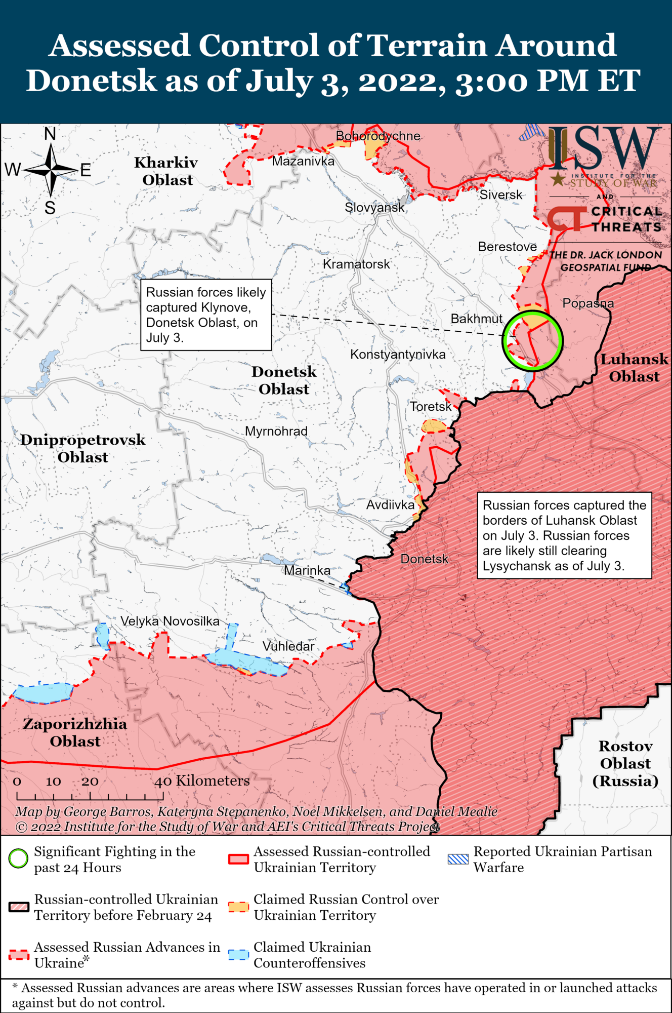 В ISW предполагают, что далее войска РФ могут пойти на Северск, Бахмут или Славянск