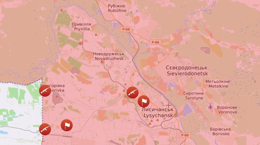 Карта щодо ситуації на фронті у Луганські області