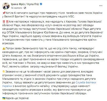 Фріз порушувала питання про наявність російського паспорта у Мальованого ще у лютому