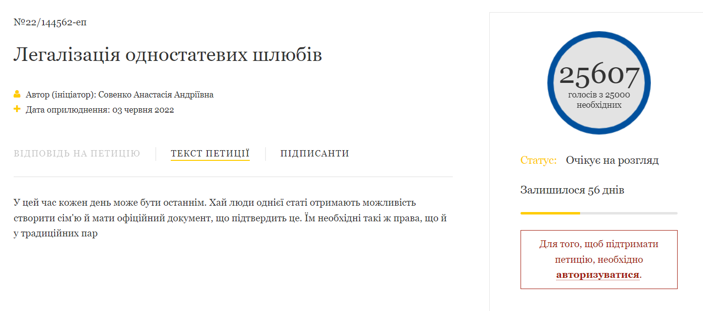 Петицію опубліковано на сайті ОПУ