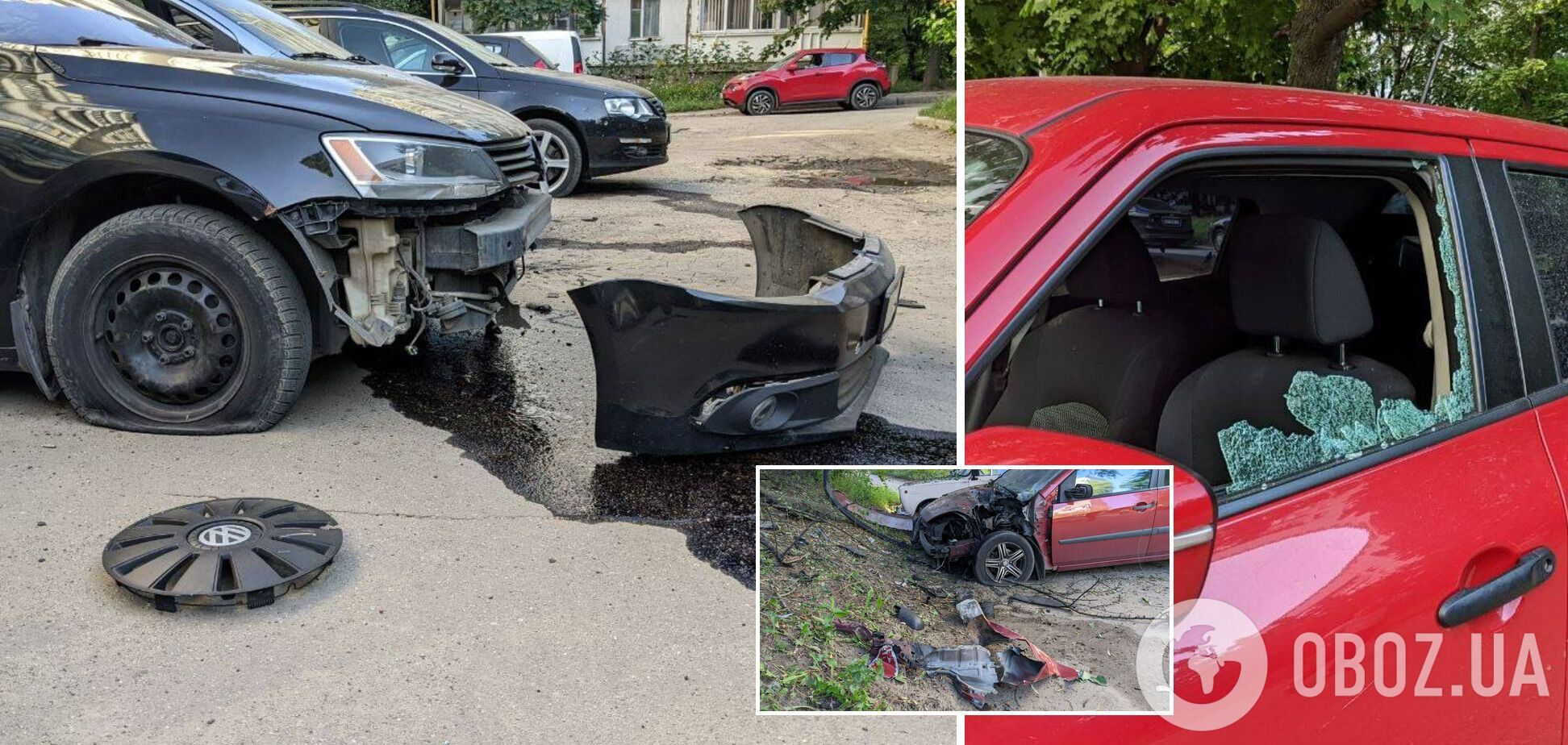Разбитые российским обстрелом автомобили