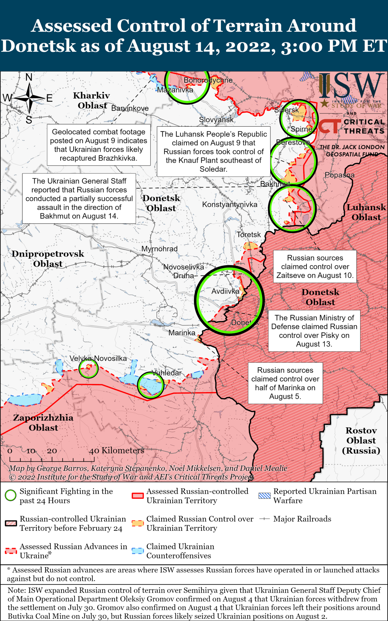 Карта боев вокруг Донецка и в Запорожской области