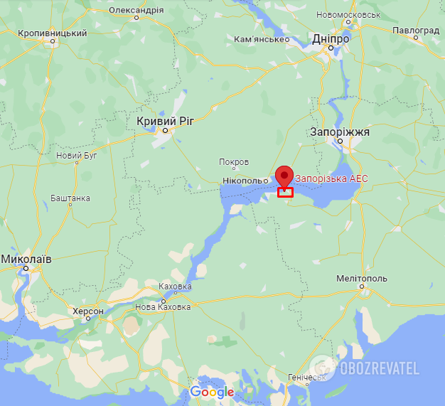 Запорожская атомная электростанция на карте