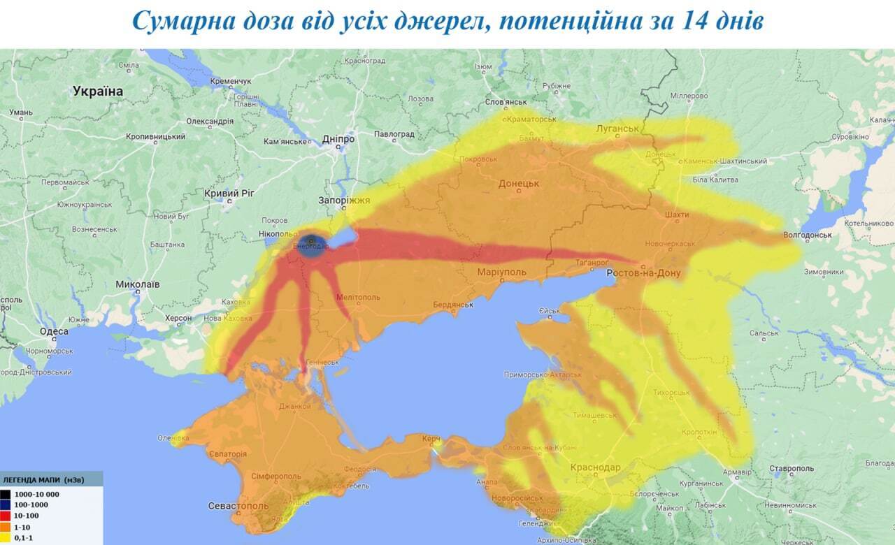 Хмара піде у бік РФ: в ''Енергоатомі'' показали, як поширилася б радіація у разі аварії на Запорізькій АЕС