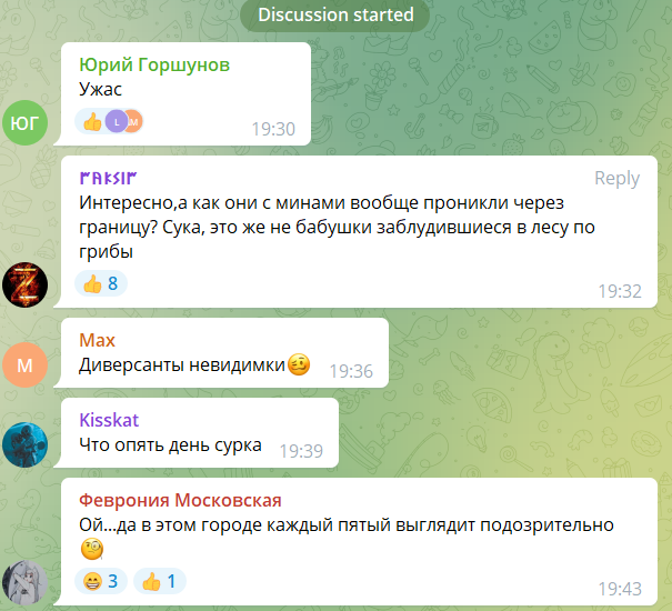 Скриншот коментарів у Telegram-каналі "Курский Бомондъ".