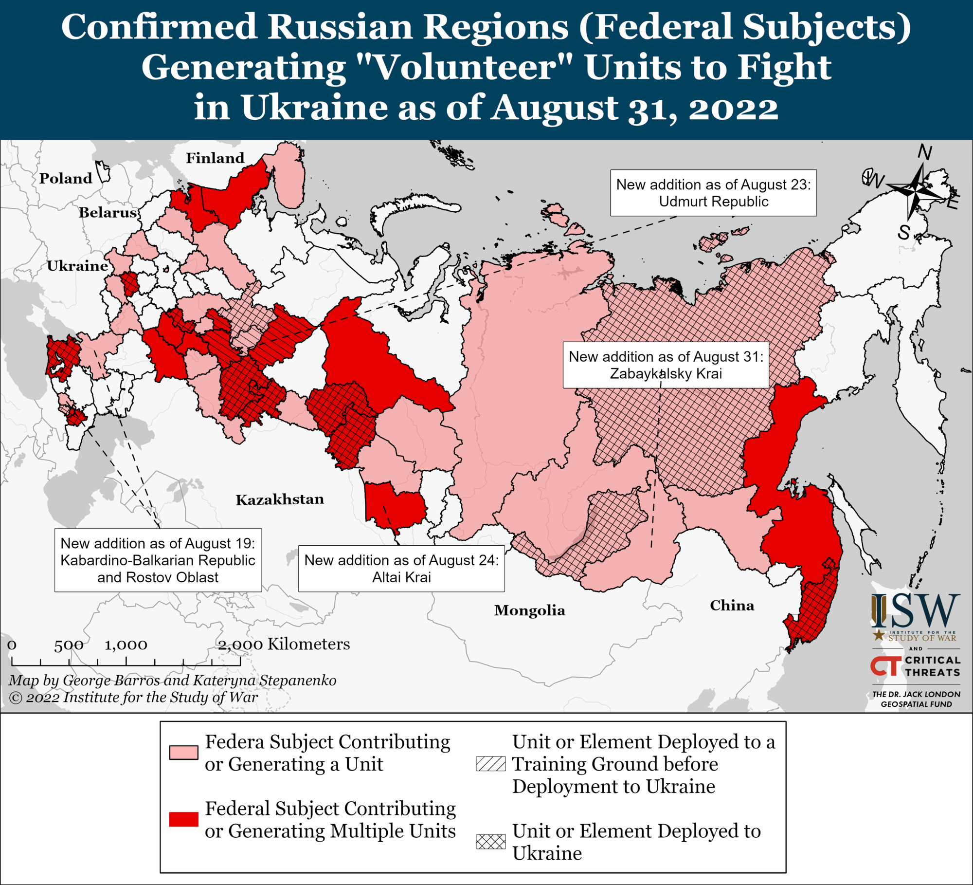 Карта скрытой мобилизации в РФ, сделанная ISW