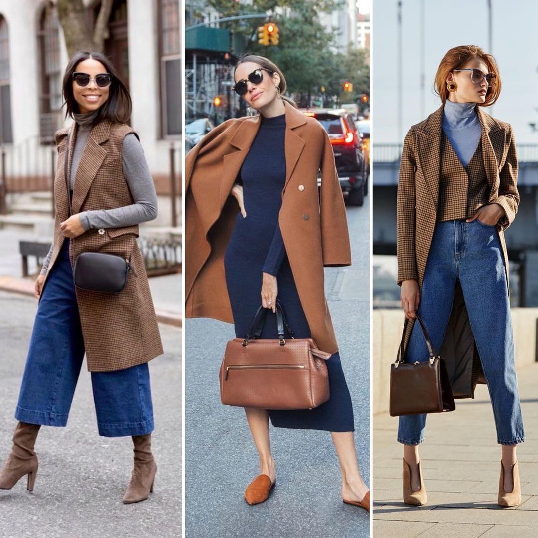 Как сочетать синий и шоколадный цвета, чтобы выглядеть стильно осенью-2022. Примеры образов