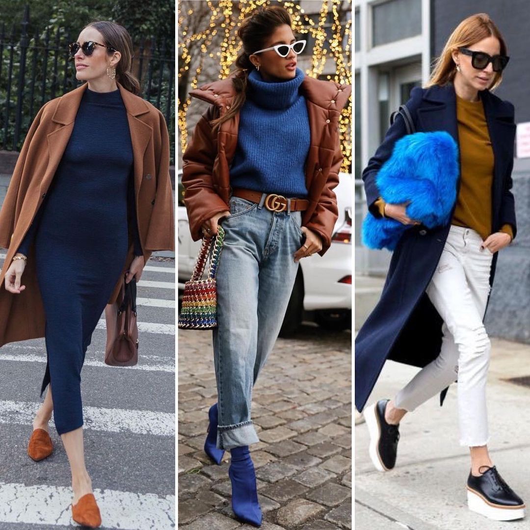 Как сочетать синий и шоколадный цвета, чтобы выглядеть стильно осенью-2022. Примеры образов