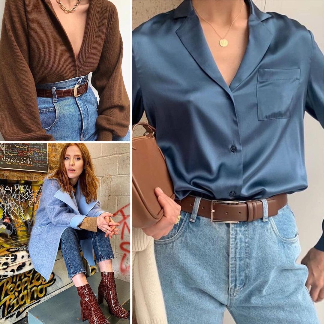 Как сочетать синий и шоколадный цвета, чтобы выглядеть стильно осенью-2022. Примеры образов