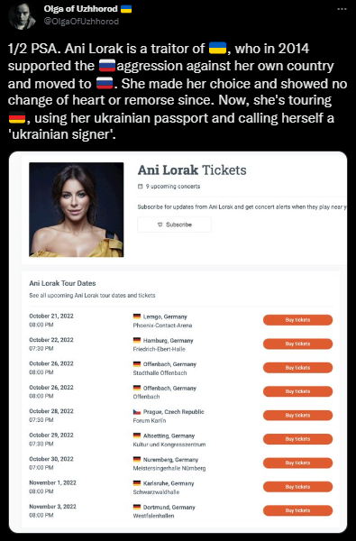 Ані Лорак зібралася з концертами до Німеччини як ''найтитулованіша співачка України''. Мережа обурена