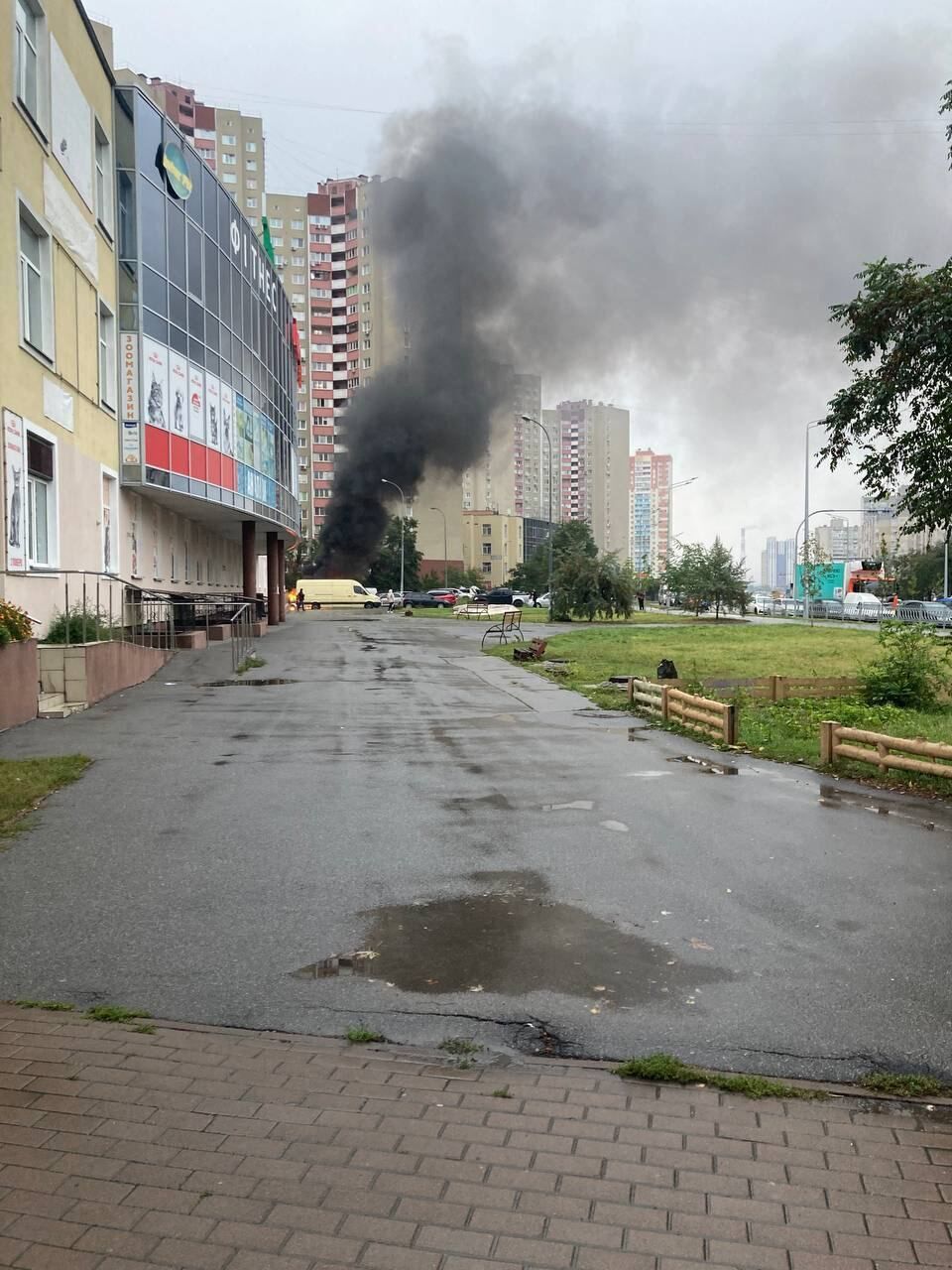 В Киеве на Троещине во время движения загорелся автомобиль. Фото и видео