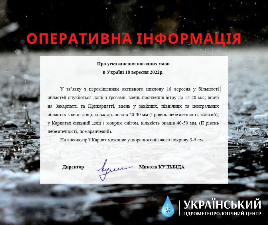 Циклон принесе в Україну дощі та похолодання: синоптики попередили про погіршення погоди 18 вересня