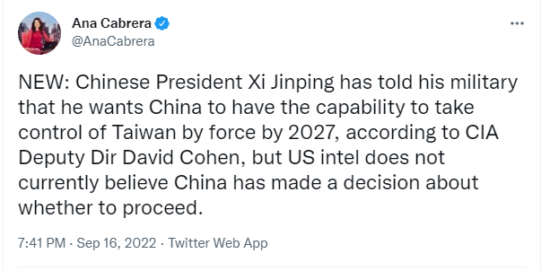 ЦРУ отримало дані про підготовку Китаю до захоплення Тайваню: Сі Цзіньпін дав час до 2027 року