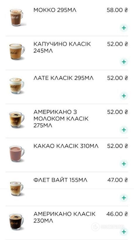 Найдешевша кава – американо.