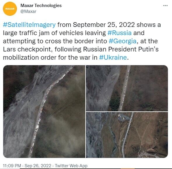 На границе РФ и Грузии образовалась 16-километровая очередь беглецов от мобилизации: спутниковые фото