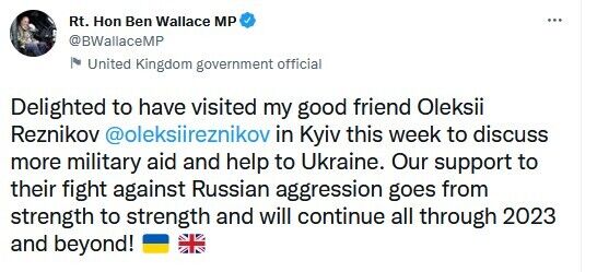 Глава минобороны Британии тайно побывал в Киеве, чтобы обсудить с Резниковым помощь Украине