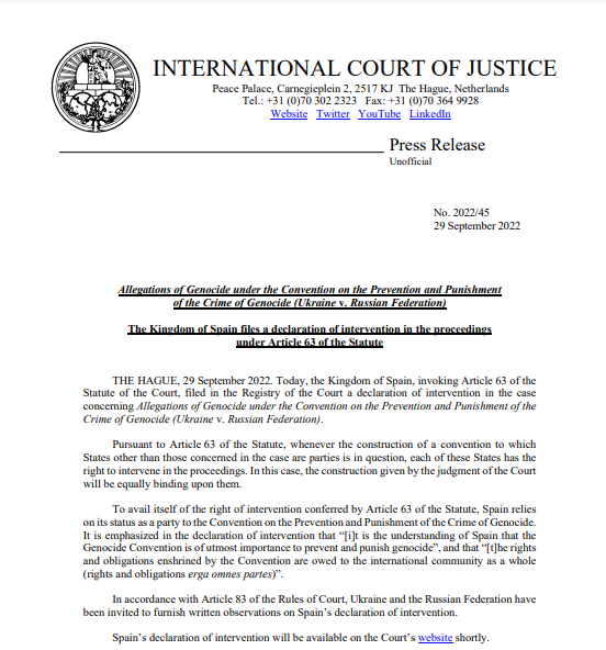 Іспанія долучилася до позову України проти РФ в Міжнародному суді ООН