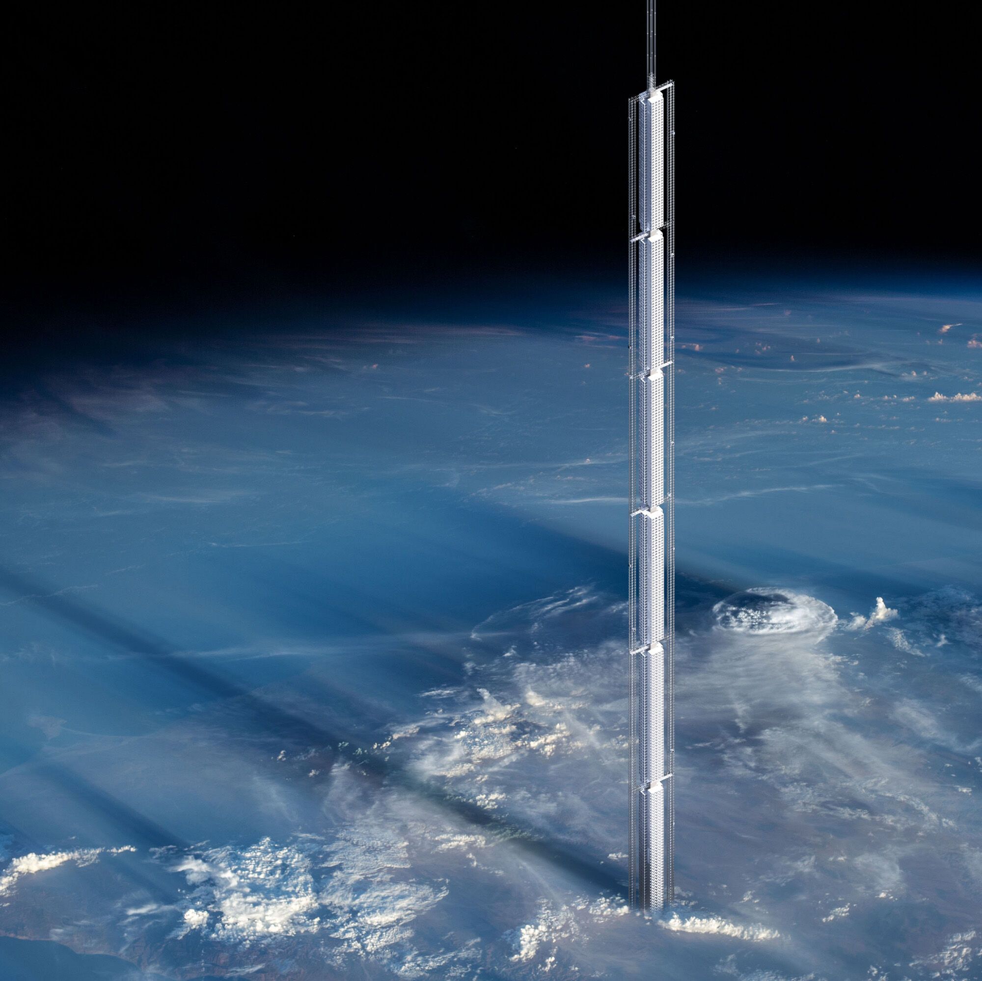 Вид на небоскреб Analemma Tower из космоса