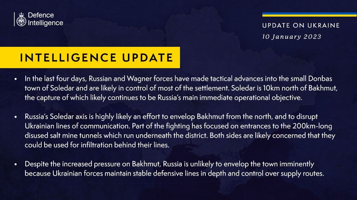 Розвідка Британії пояснила, чому РФ кинула сили на Соледар і чи є шанс у загарбників захопити Бахмут